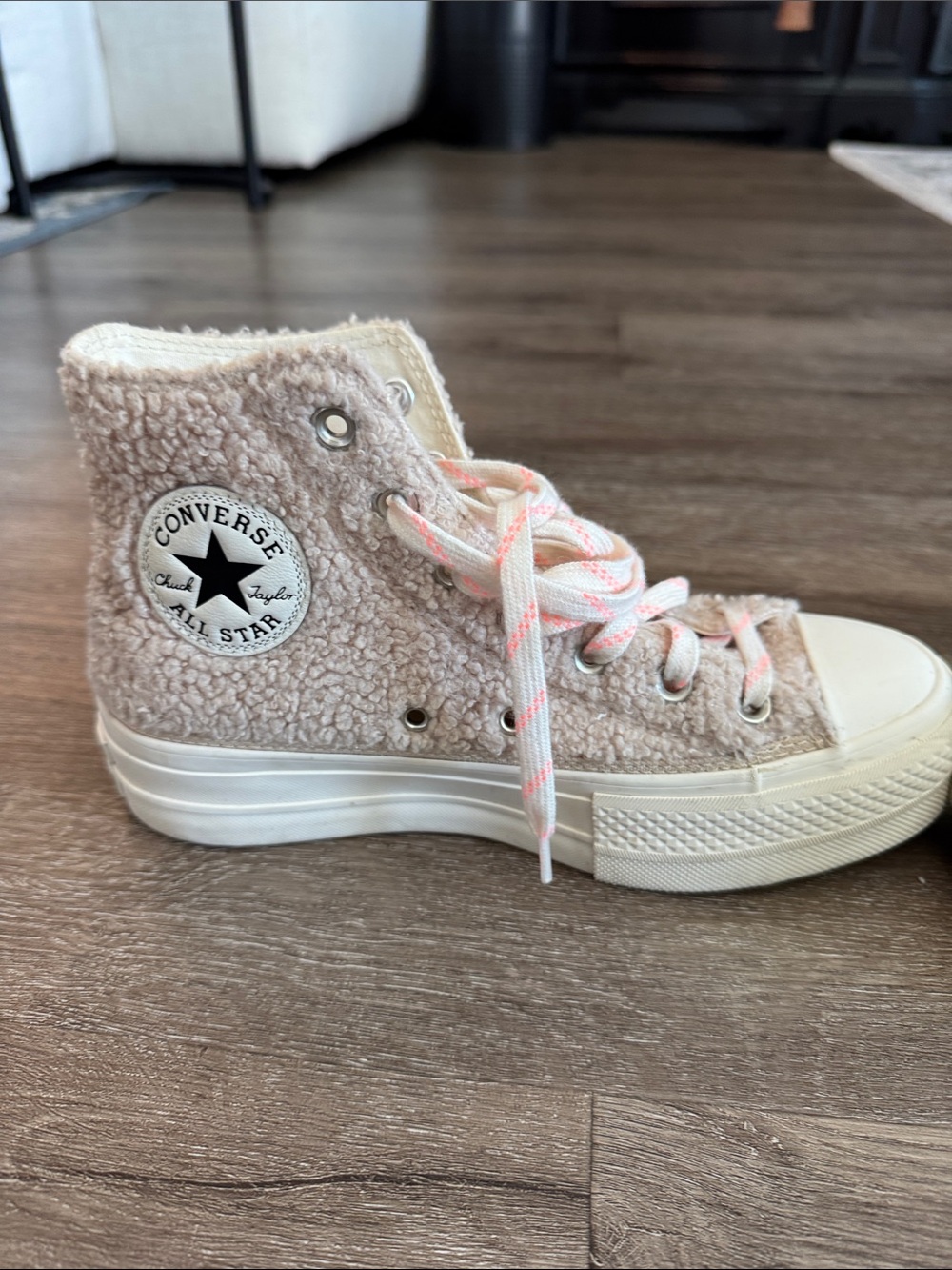 Converse Pink Sherpa Platform High Top Sneakers - Picture 4 of 10